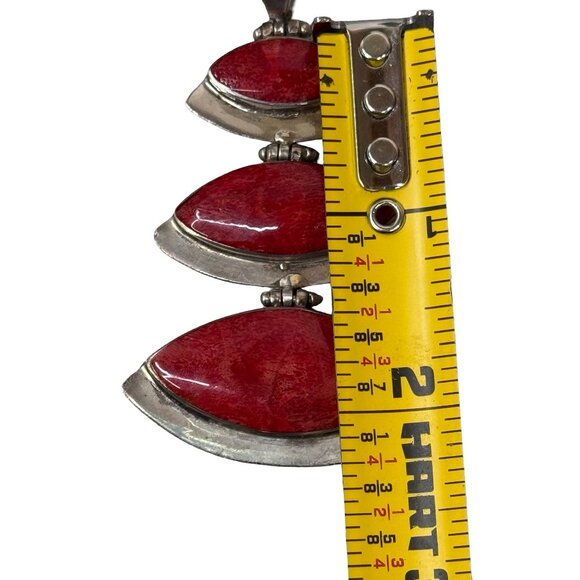 Vintage Statement Pendant Triple Layer Coral Large Sterling Silver Jewelry 2" - Picture 5 of 6